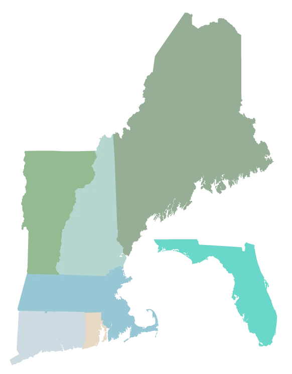 Map of Lamacchia Realty markets in New England and South Florida